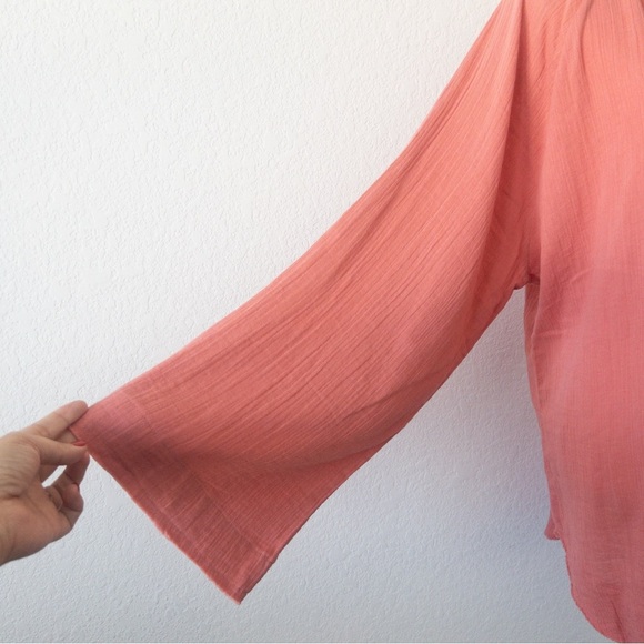 Karyn Seo Coral Pink Cotton Boho Oversized Tunic Top Size Large - Picture 4 of 9